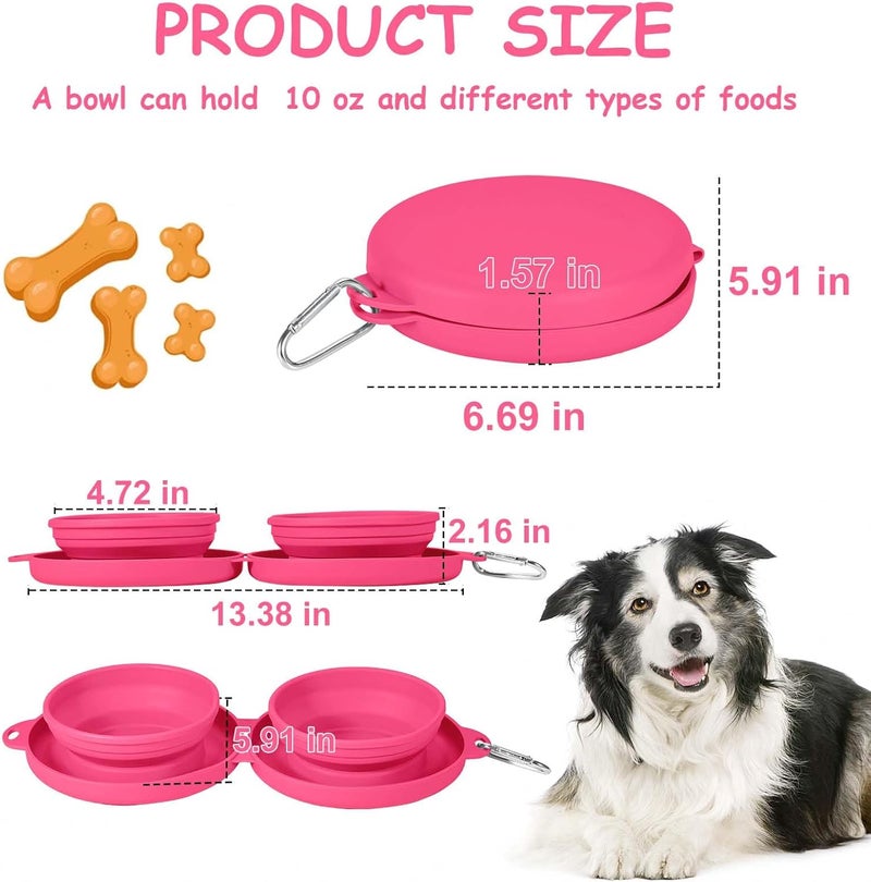 PNEUICALLY Collapsible Dog Water Bowl 2 in 1 Foldable Pet Food and Water Bowl Portable Cats Dishes with Carabiner Clip for Traveling Hiking Camping Walking (Pink) - Image 2